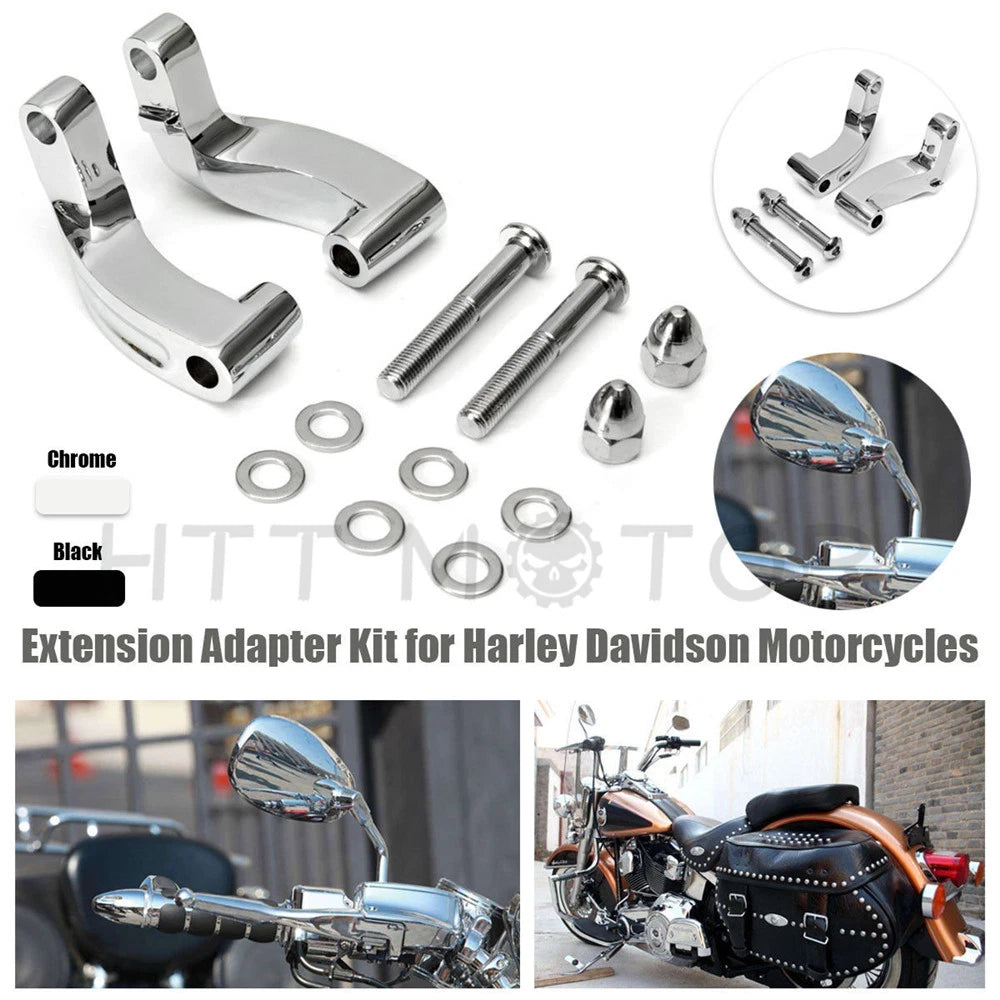 2X Chrome Motorcycle Mirror Relocation Extension Adapter for Harley