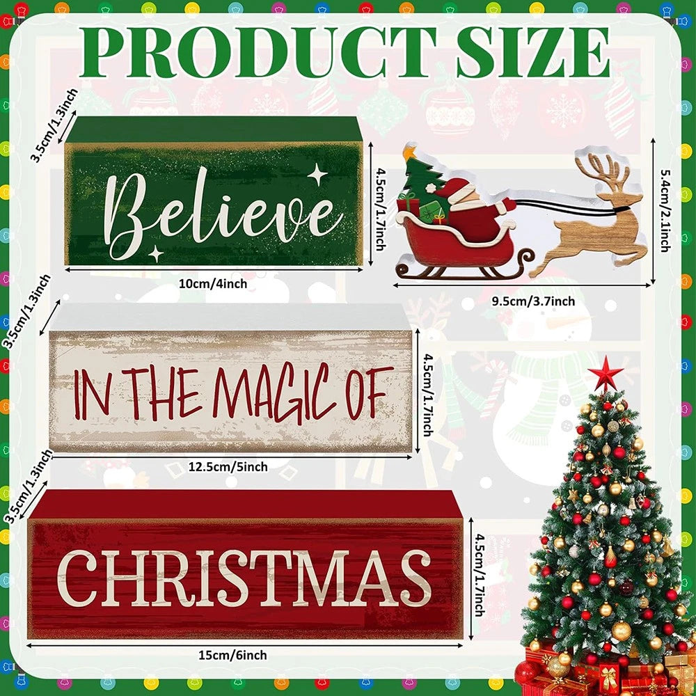 Set of 4 Wooden Santa Claus Table Decorations for Home Kitchen
