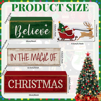 Set of 4 Wooden Santa Claus Table Decorations for Home Kitchen