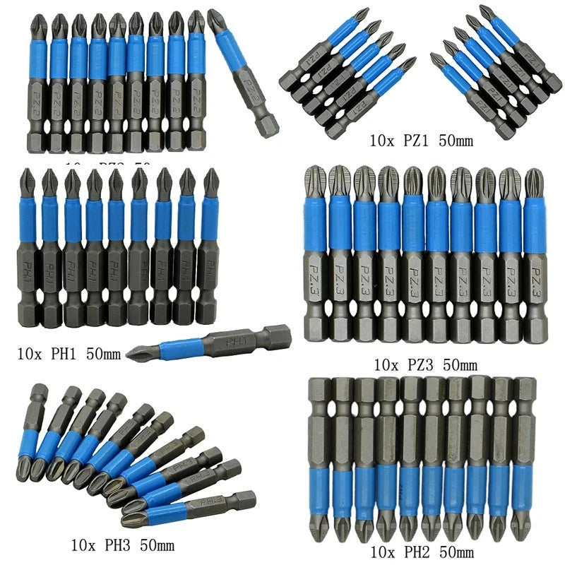 10pcs Magnetic Hex Screwdriver Bit Set for (PH1/PH2/PH3/PZ1/PZ2/PZ3)