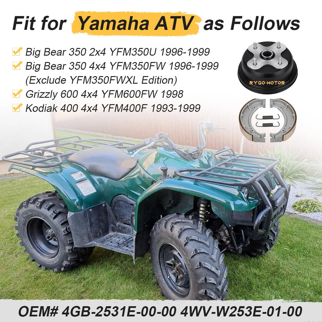 Rear Brake Drum w/Shoes Kit for Yamaha Kodiak 400, Grizzly 600 (1993–2006)