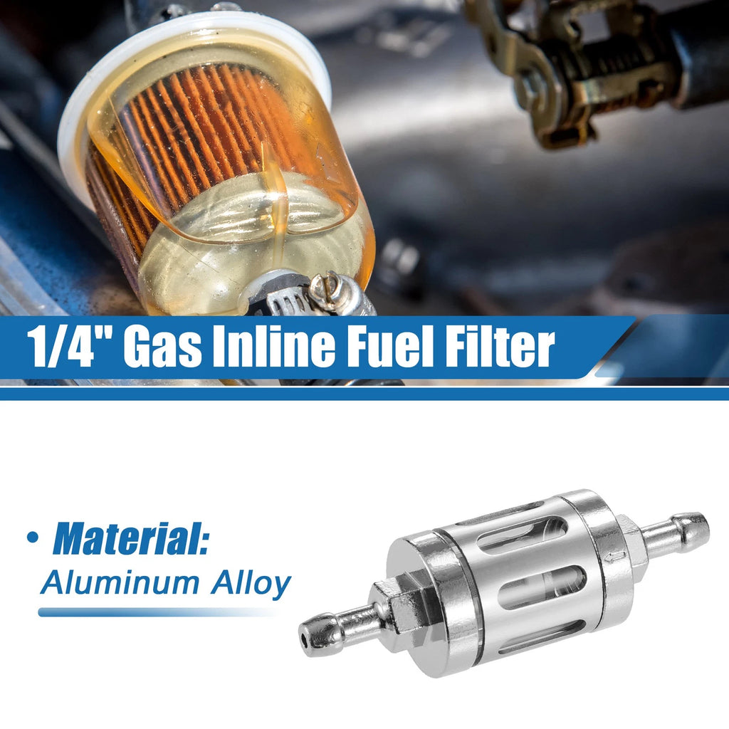 Gas Inline Fuel Filter Replacement for Bikes Silver Tone (Universal)