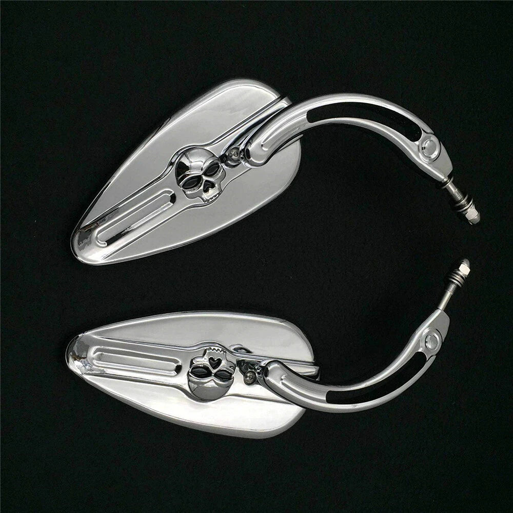 Chrome Skull Side Mirrors for Harley Softail (2000–2023)