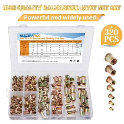 Set of 320 Mixed Rivnuts for Various Applications (M3-M12)
