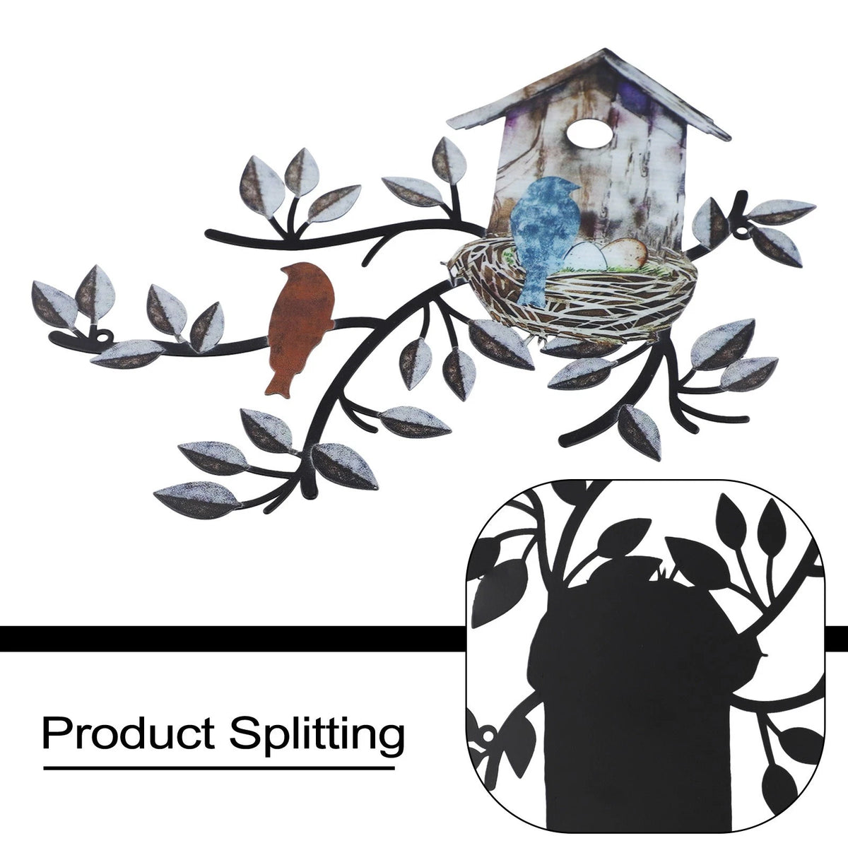 Metal Bird Wall Decor with Tree Design for Outdoor Wall Decoration