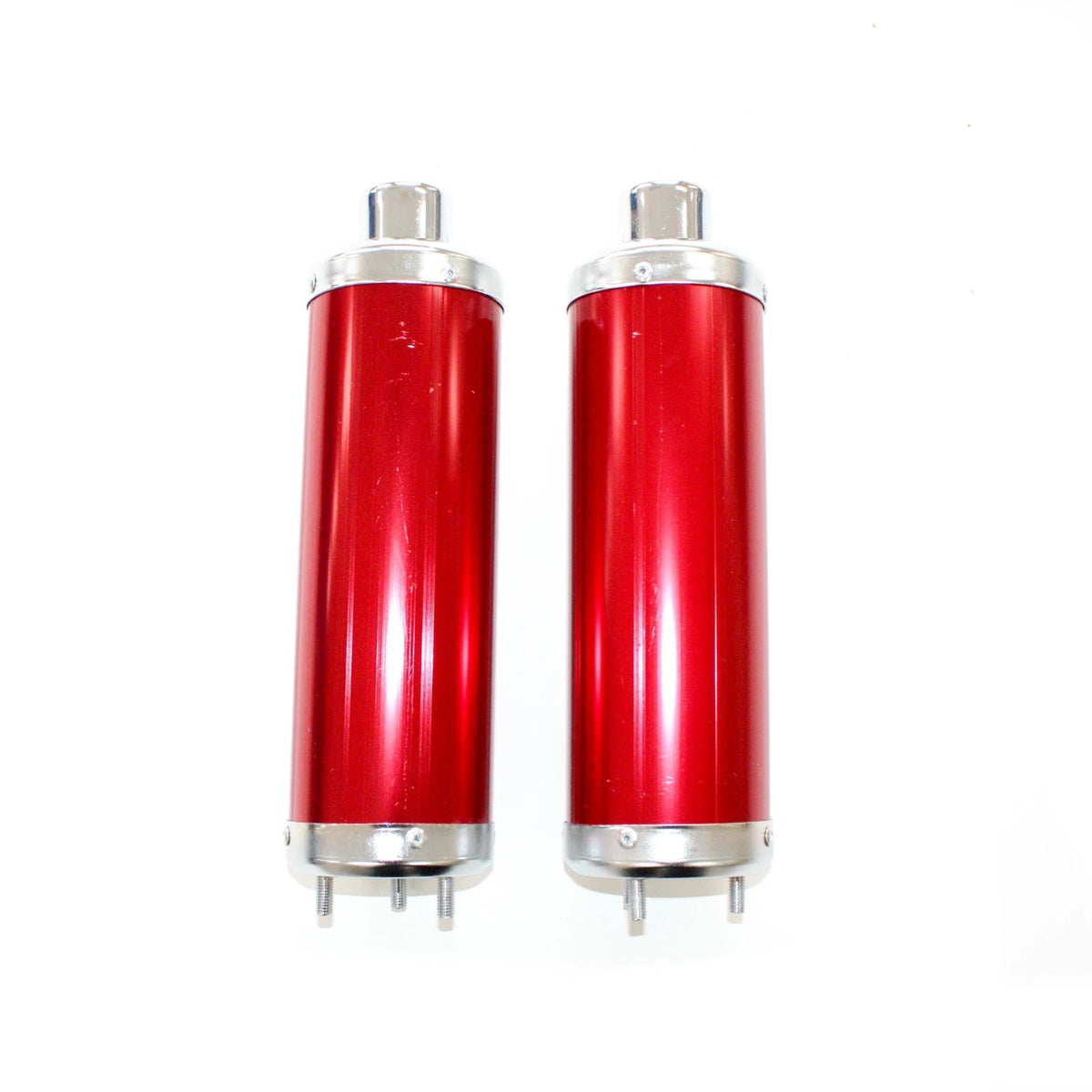 Twin Exhaust Pipe + Red Alloy Mufflers for 110cc Dinosaur Quad ATV (N/A)