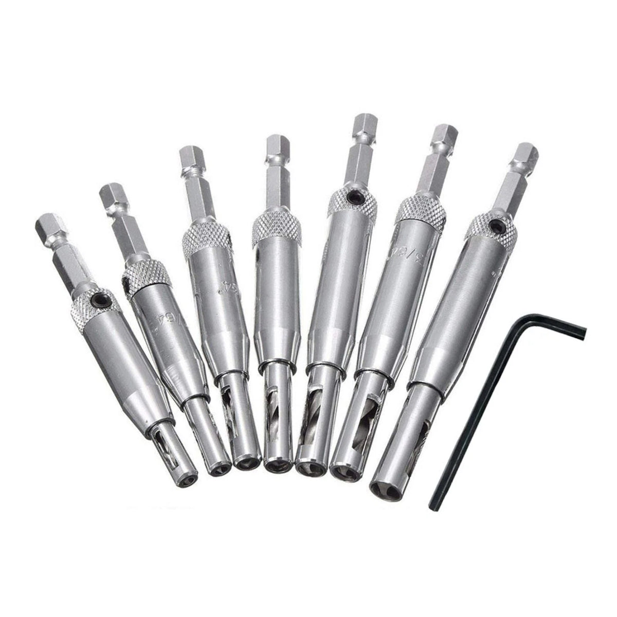 7pcs 1/4in Hex Self Centering Hinge Hardware Drill Bit Set (5/64in)
