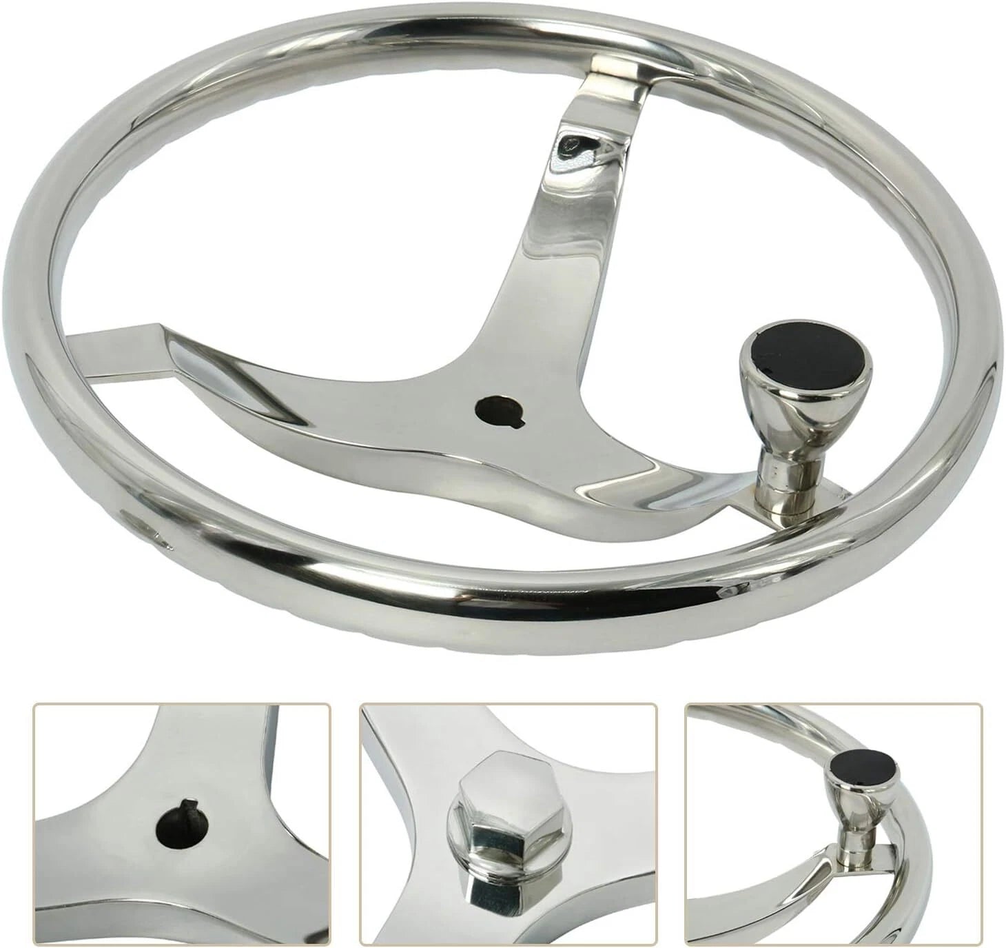 3 Spoke Stainless Steel Steering Wheel for Boat (13.5" Dia)