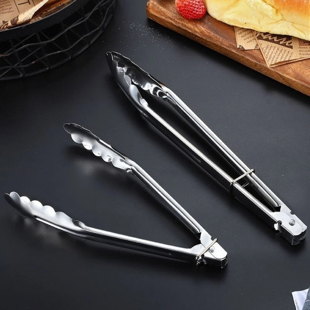 22.4cm Silver Bread Clip Tongs for Cooking Serving Grilling BBQ