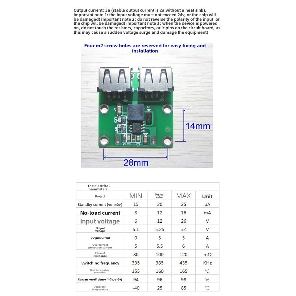 USB Power Step Down Module 5V 3A Dual Output 6V-40V DC for Automotive