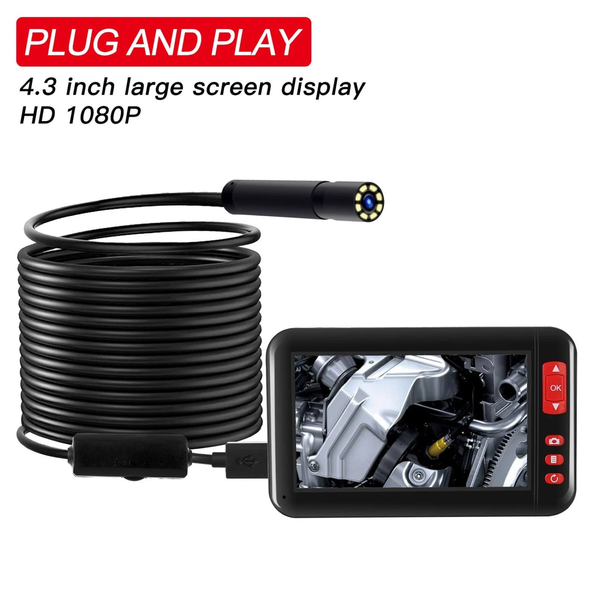 6.5Ft Industrial Endoscope Borescope Camera 1080P HD with LED