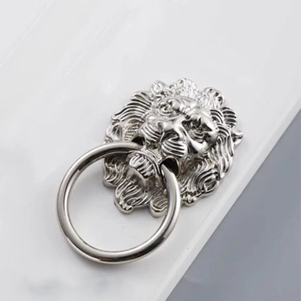 10Pcs Silver Lion Head Door Pull Handle Rings for Cabinets and Drawers