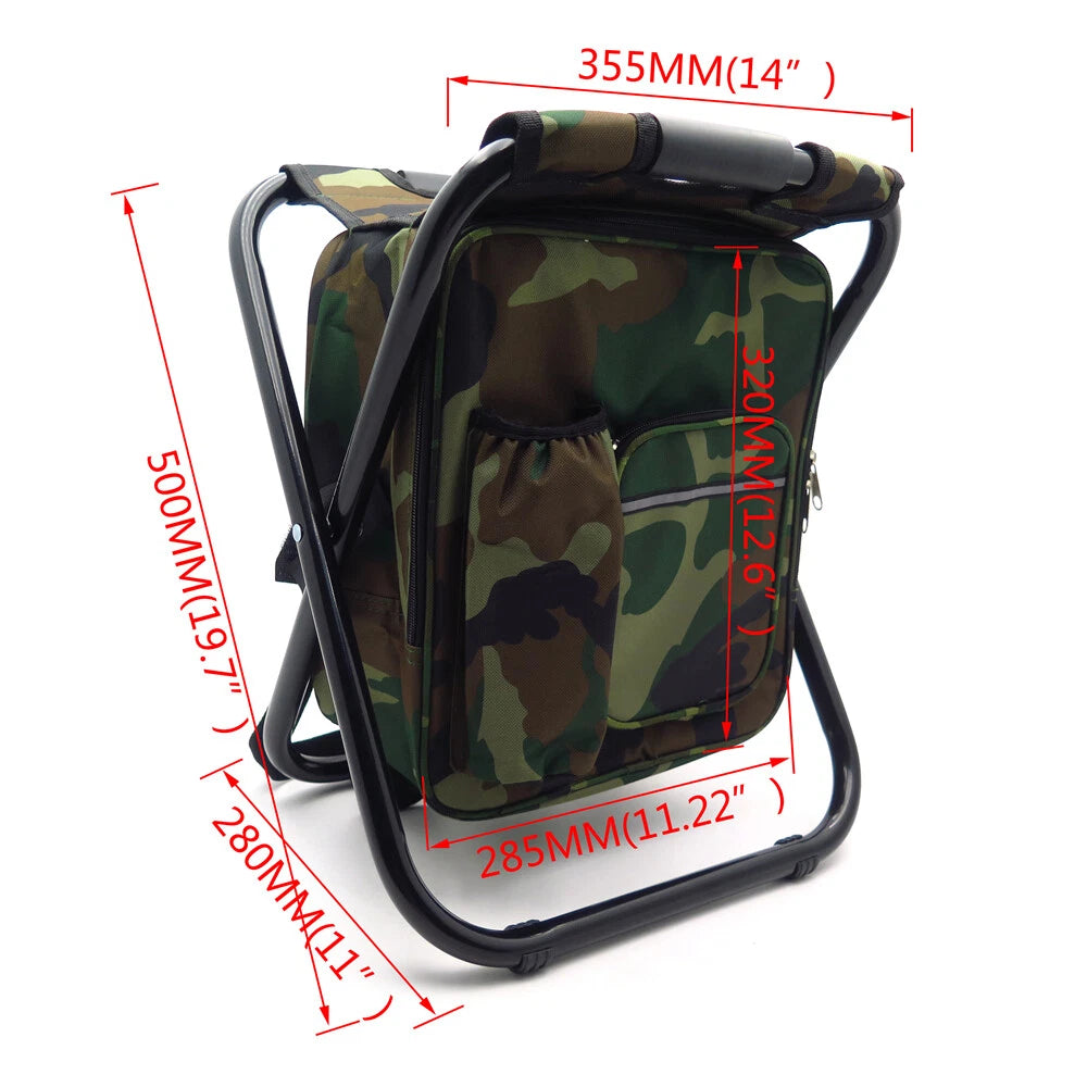 Foldable Fishing Backpack Beach Chair Stool with Cooler Bag