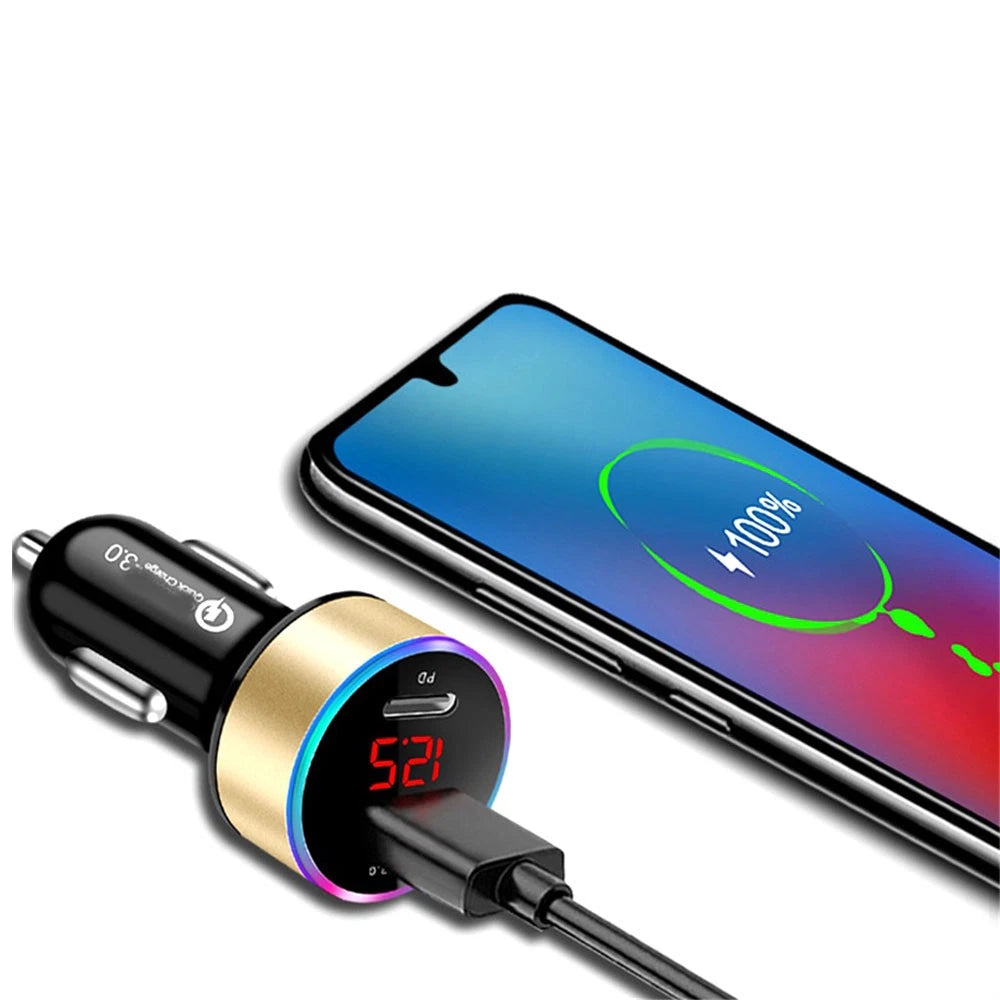 QC3.0 Car Cigarette Lighter Socket Dual USB Charger Adapter LED Voltage Display