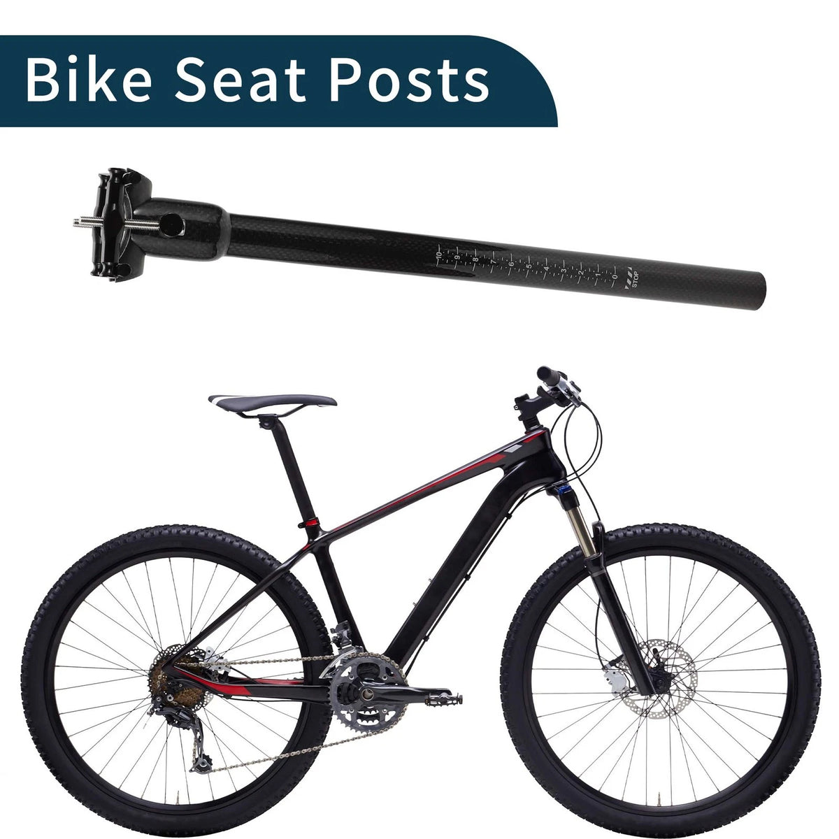 Bike Seatpost 22.2x350mm Replacement Gloss Black Carbon Fiber for All Bikes