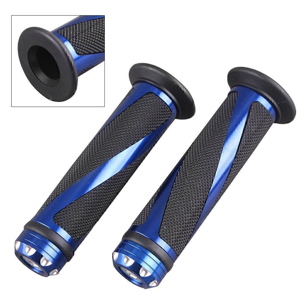1 Pair 7/8" Gel Rubber Hand Grips for Motorcycle Handle Bars (Black & Blue)