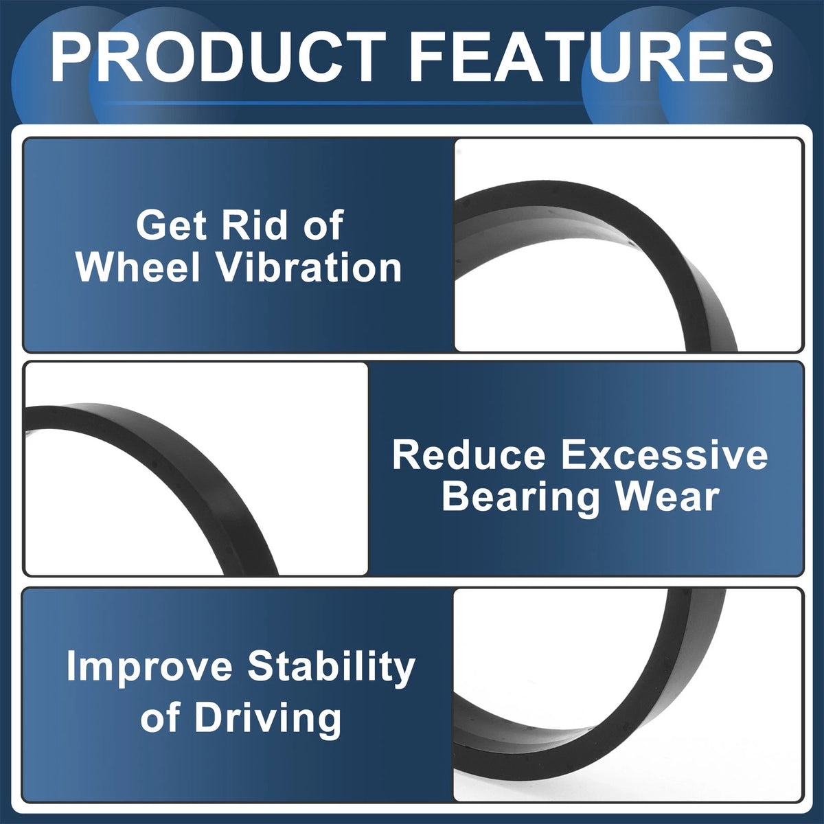 Set of 4 Wheel Hub Centric Rings for Car (OD 71.6mm ID 66.1mm) Black Polycarbonate
