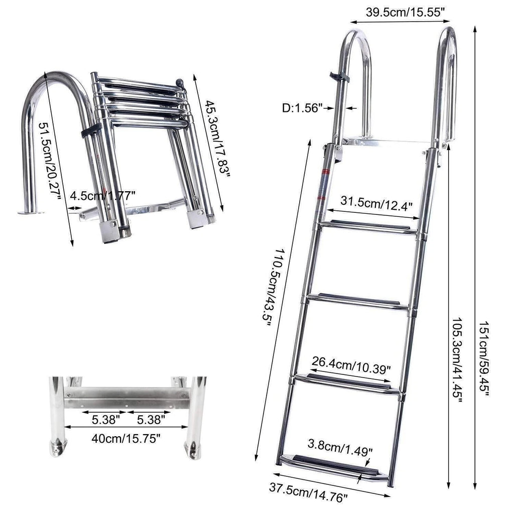 4 Step Telescoping Stainless Steel Boat Ladder for Marine Dock Yacht