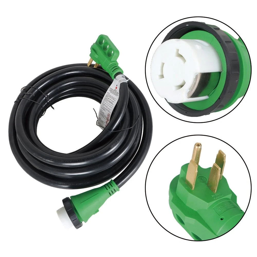 3-Prong Power Inlet Box & 50 Amp Locking RV Extension Cord (125V/250V)
