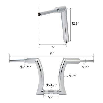 Chrome 14" Rise 2" Ape Hanger Handlebar for Harley Softail (1990–2023)