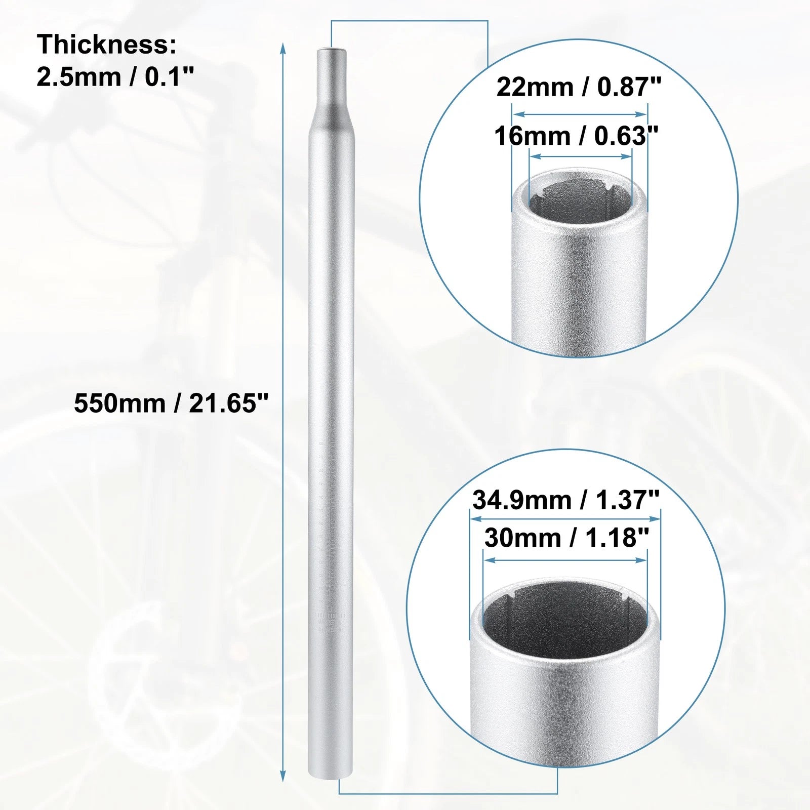 Aluminum Bicycle Seat Post with Scale Mark for 34.9x550mm Silver (Set)
