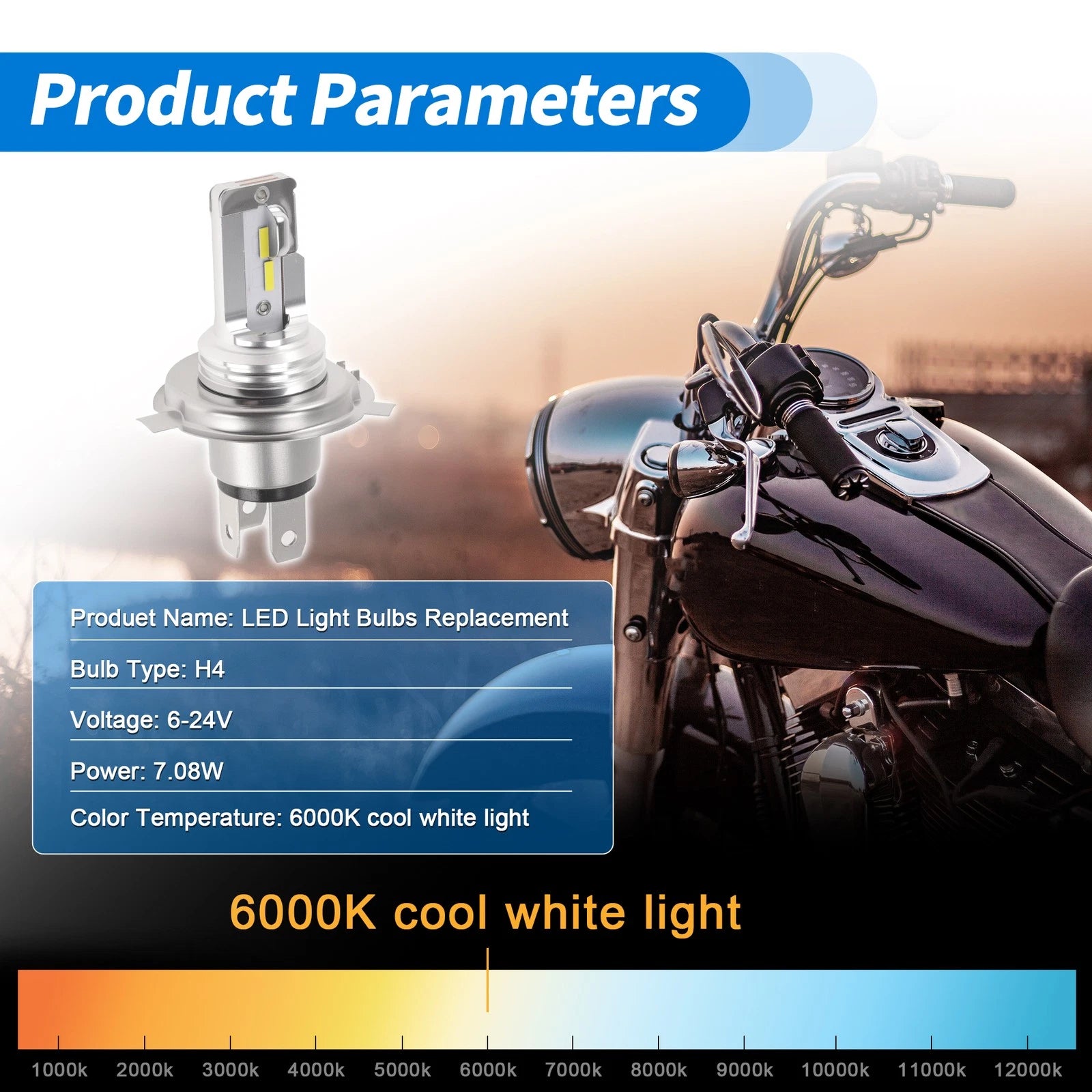 H4 LED Light Bulbs for Auto (6000K Cold White)