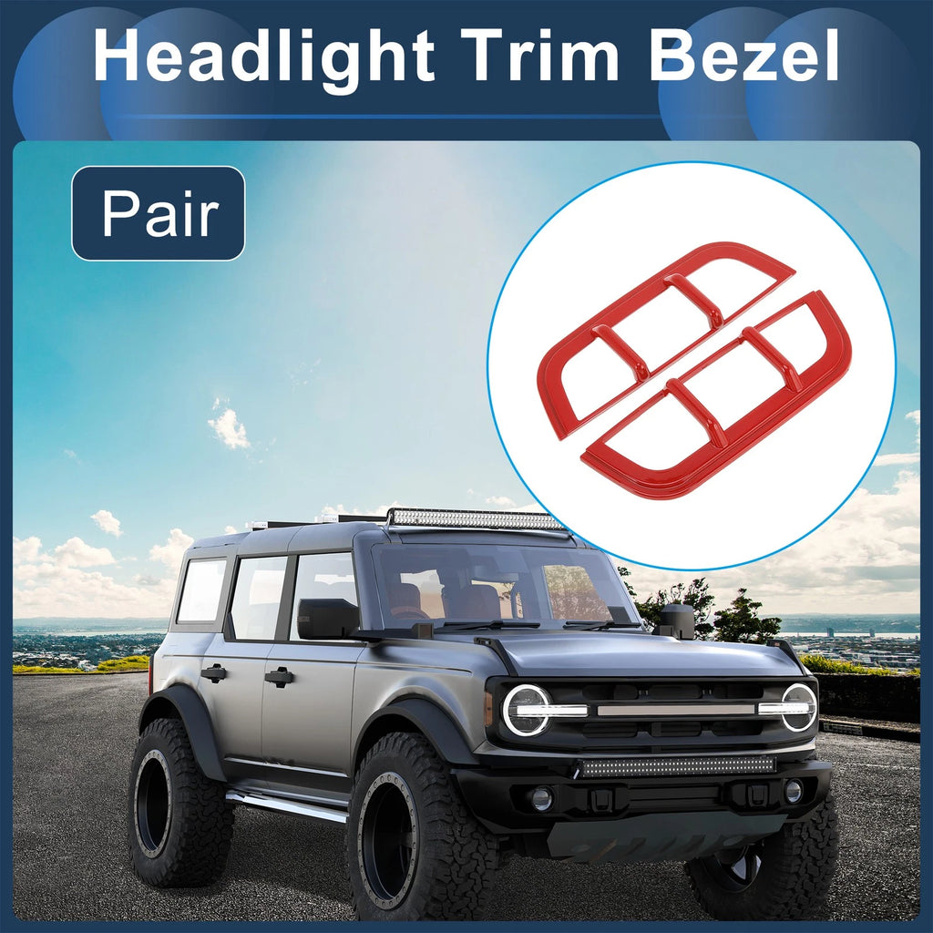 1 Pair Headlight Trim Bezel for Ford Bronco Red