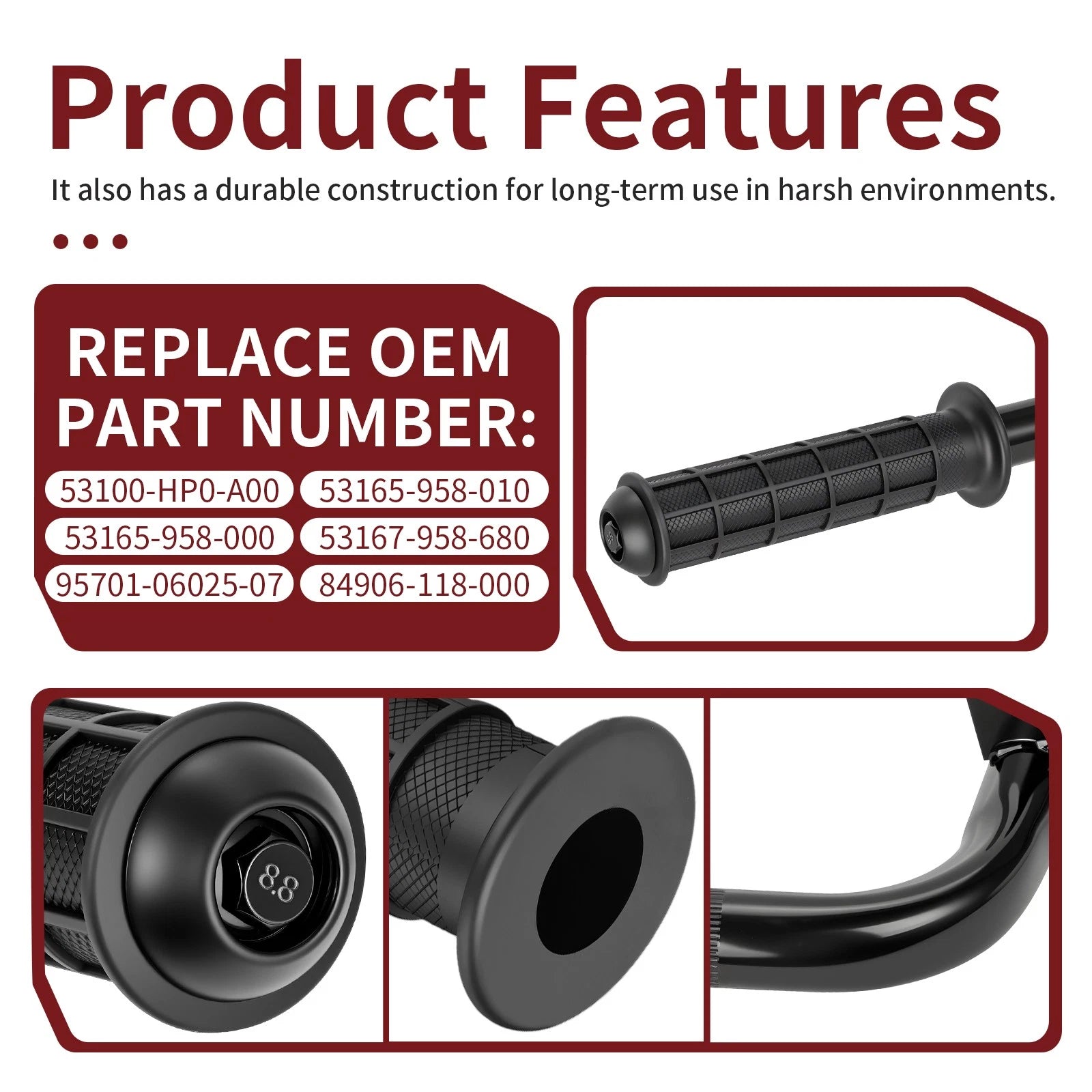 Handlebar w/ Grips Bar End for Honda Foreman Rubicon 500 TRX500FA/FGA (2005–2007)