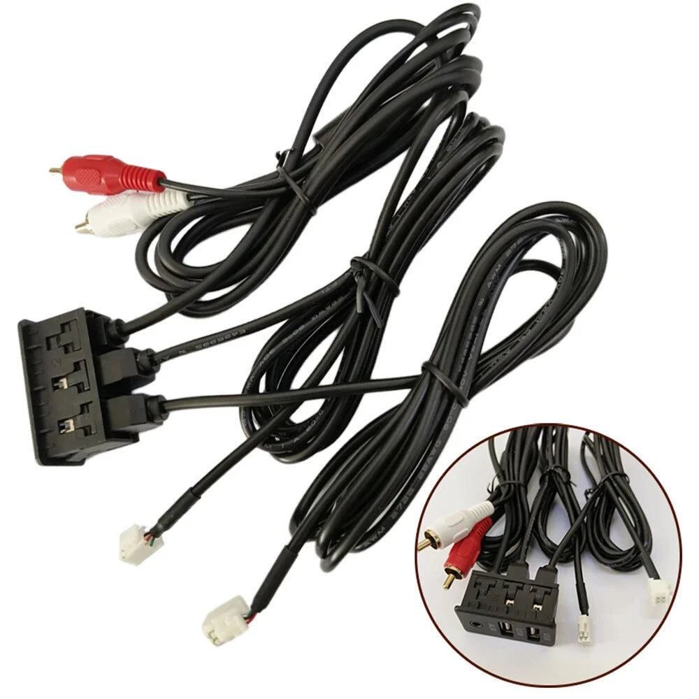 Dual USB + AUX Socket Panel RCA Audio Input Plug for Car Navigation (4 Pin, 6 Pin)