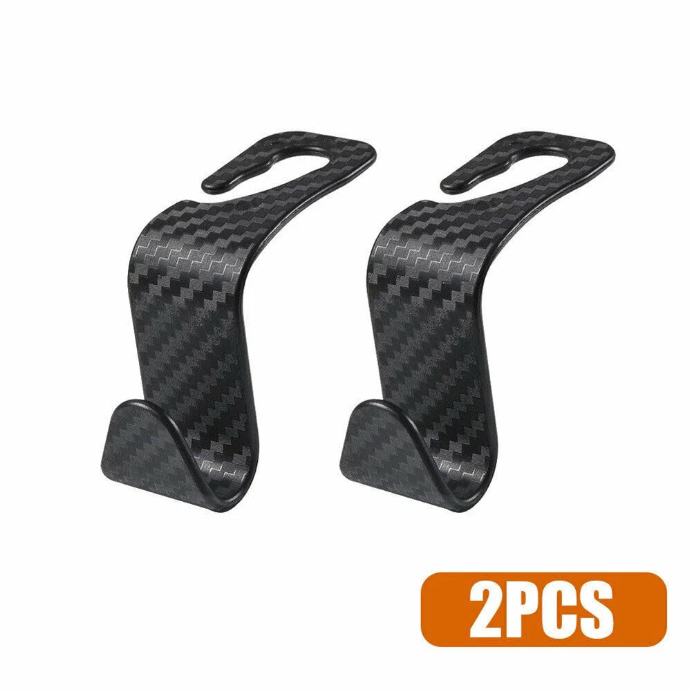2X Back Seat Headrest Hooks for Auto (Carbon Fiber)
