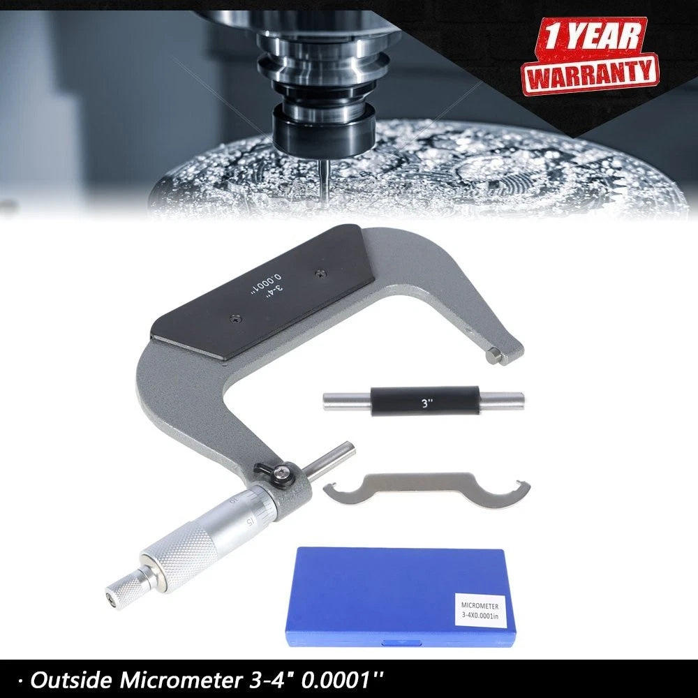 Outside Micrometer 3-4" 0.0001" Carbide Tipped for Precision Measurement