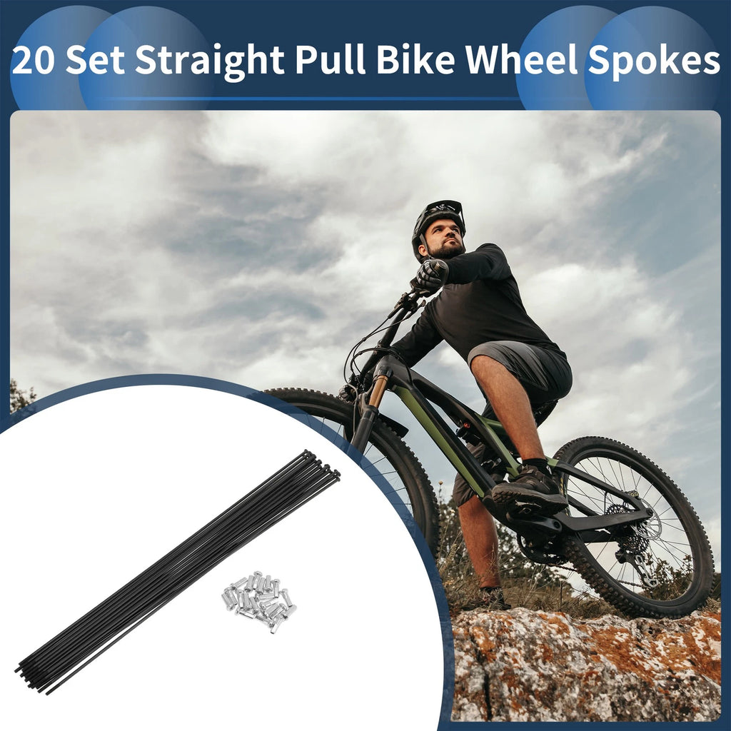 Bicycle Spokes Straight Pull Set 247mm for 14G Carbon Steel Black (20 Pack)