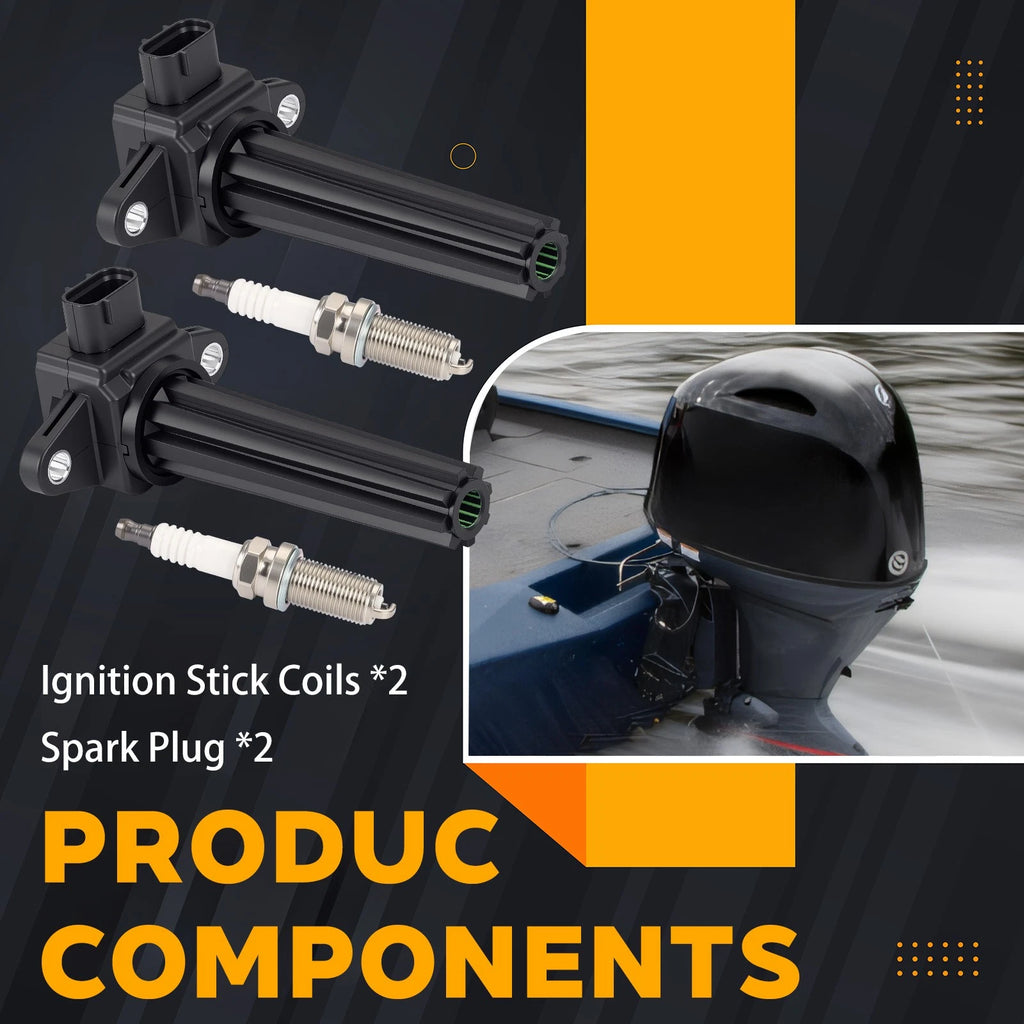 Set of 2 Ignition Stick Coils for Yamaha 115-250 HP Outboard (6P2-82310-01-00, H6T11271A)