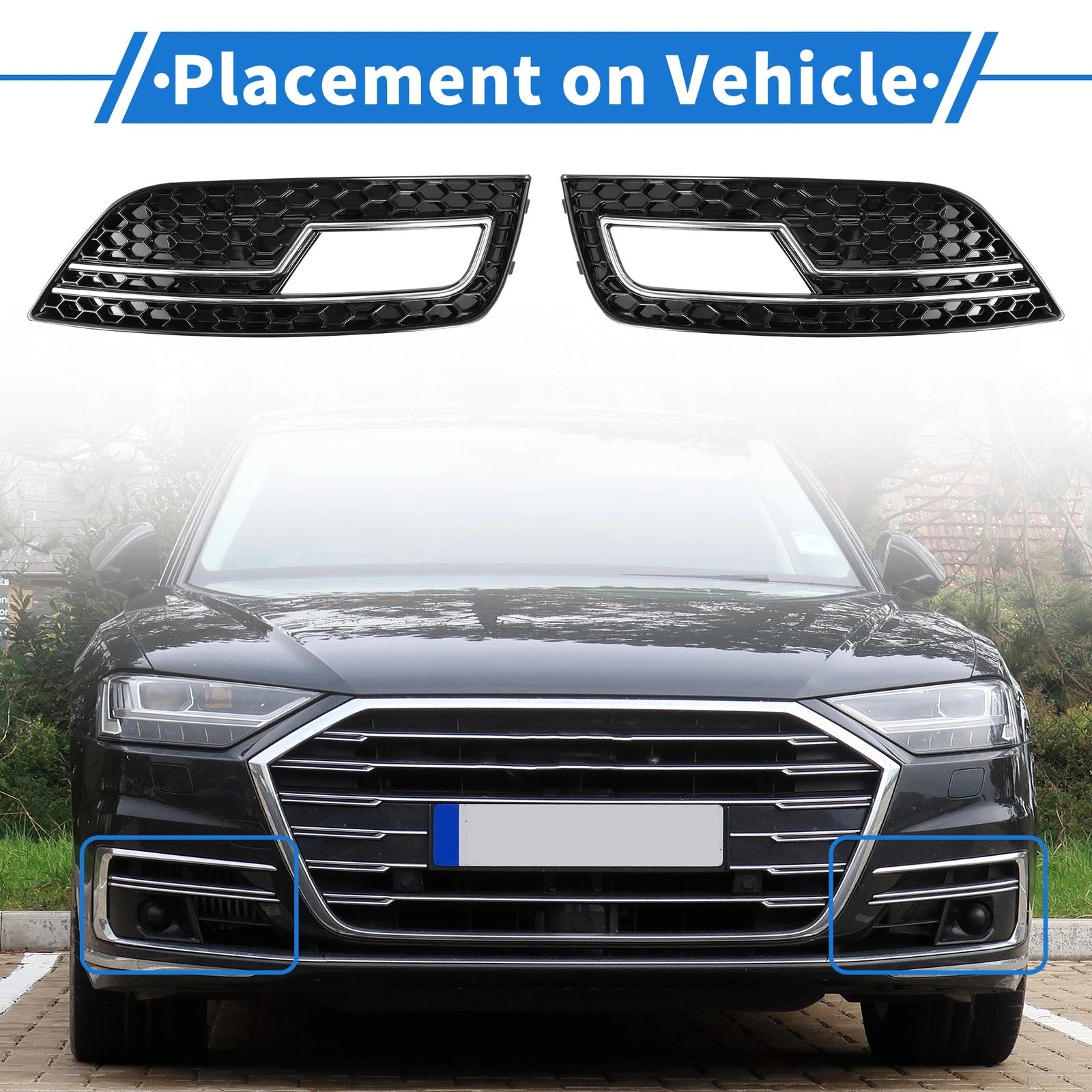 Front Fog Light Grill Pair Replacement for Audi A4L B9 S4 RS4 (2013–2016)