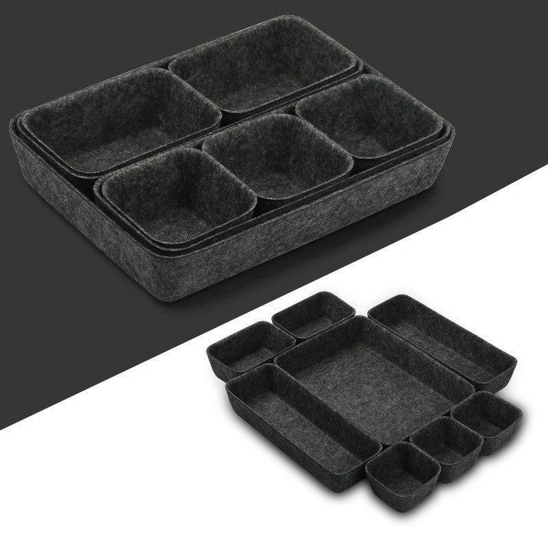 Set of 2 Modern Felt Organizer Boxes for Cosmetics and More