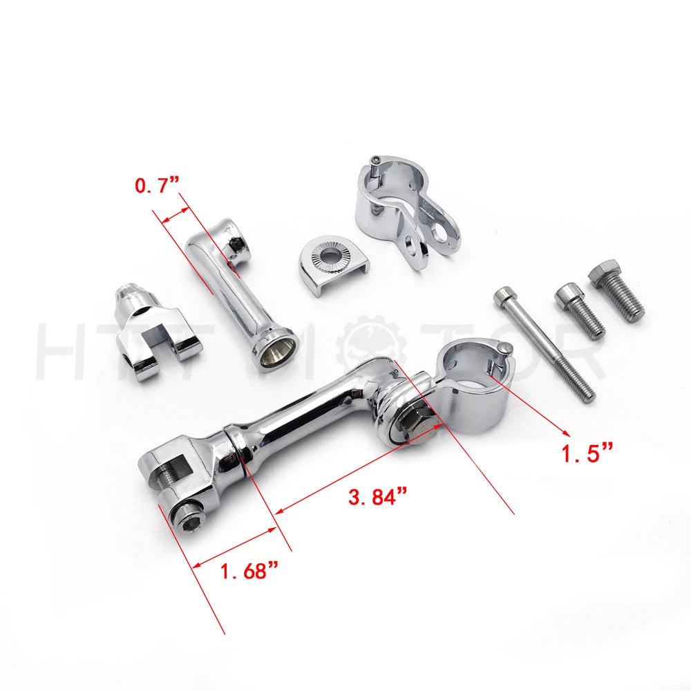Chrome 1.5" Long Angled Adjustable Footpeg Mounting Kit for Universal Motorcycle