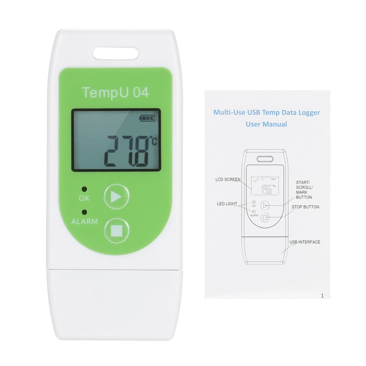 USB Temperature Data Logger with LCD Screen for Programmable Intervals