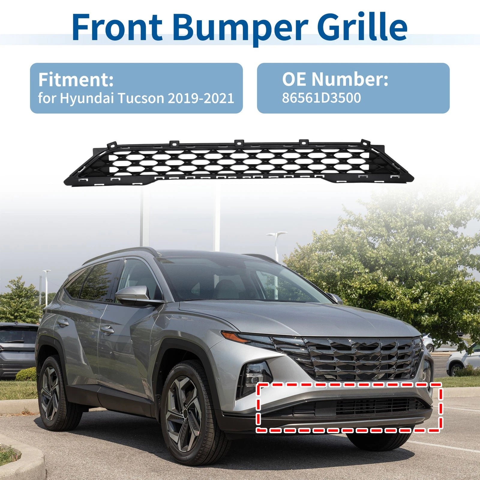 Lower Grille Front Bumper Grille Replacement for Hyundai Tucson (2019–2021)