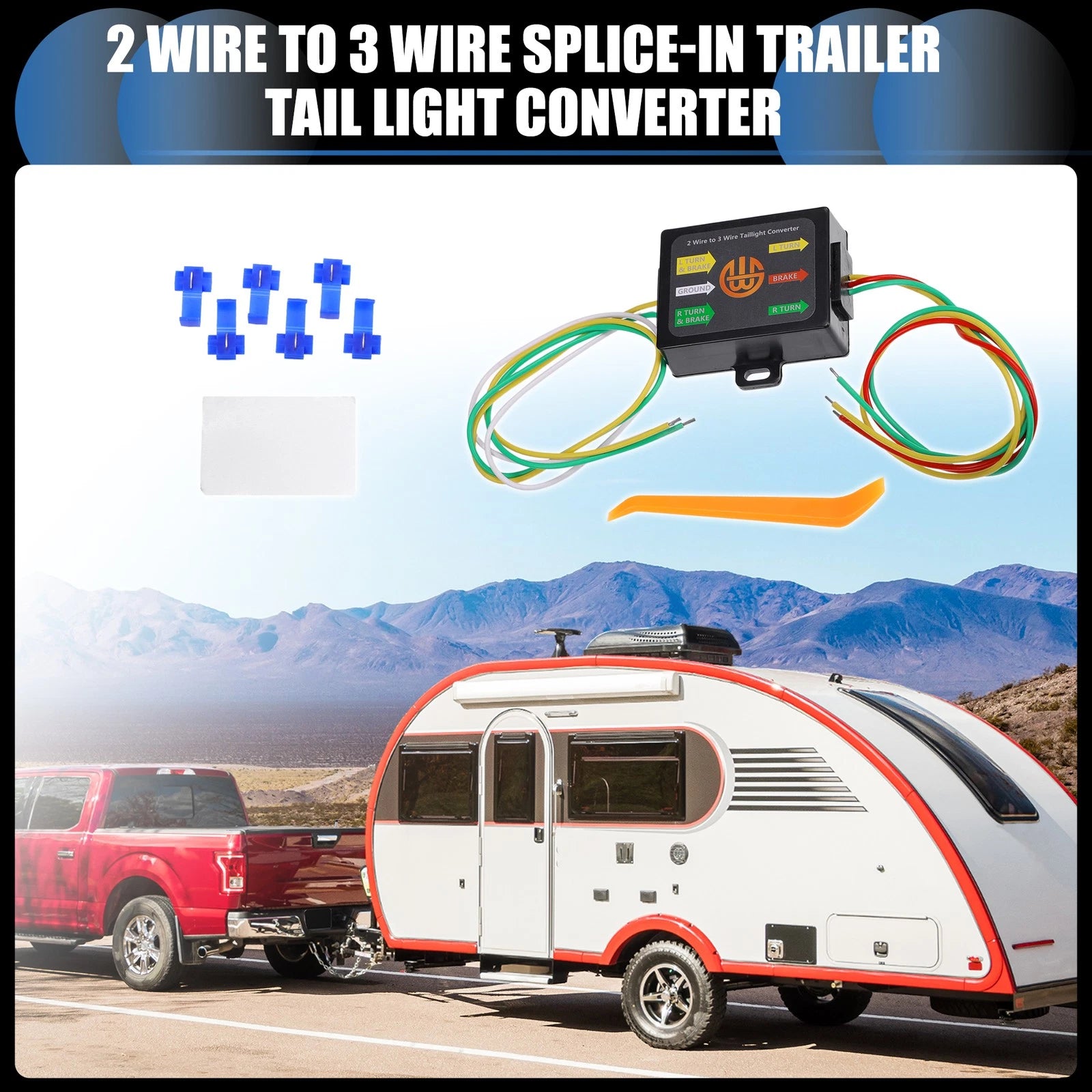 2 Wire to 3 Wire Splice Trailer Tail Light Converter for Vehicle (Universal)