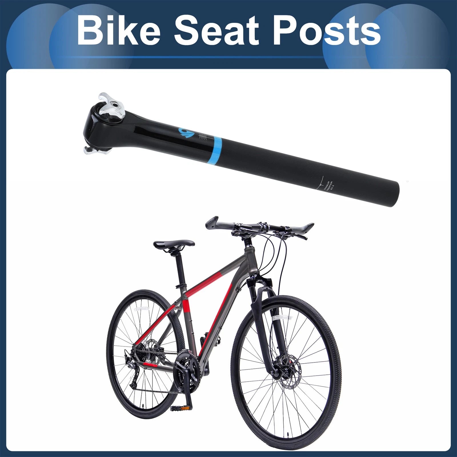 Seat Post 31.6x350mm 20 Degree Offset for Bike (Gloss Black)