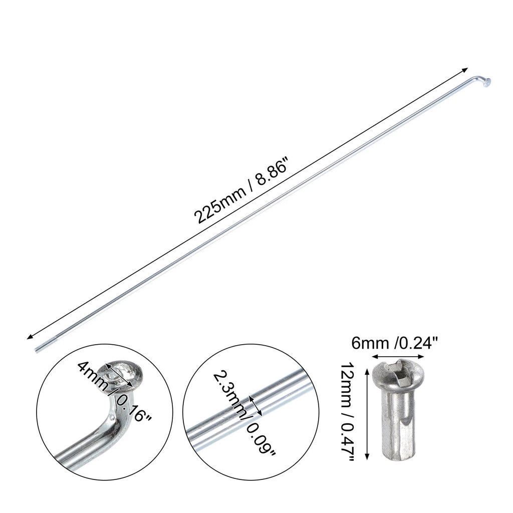 Bicycle Spoke Replacement Kit Galvanized 13G 225mm with Nipples for Most Bike