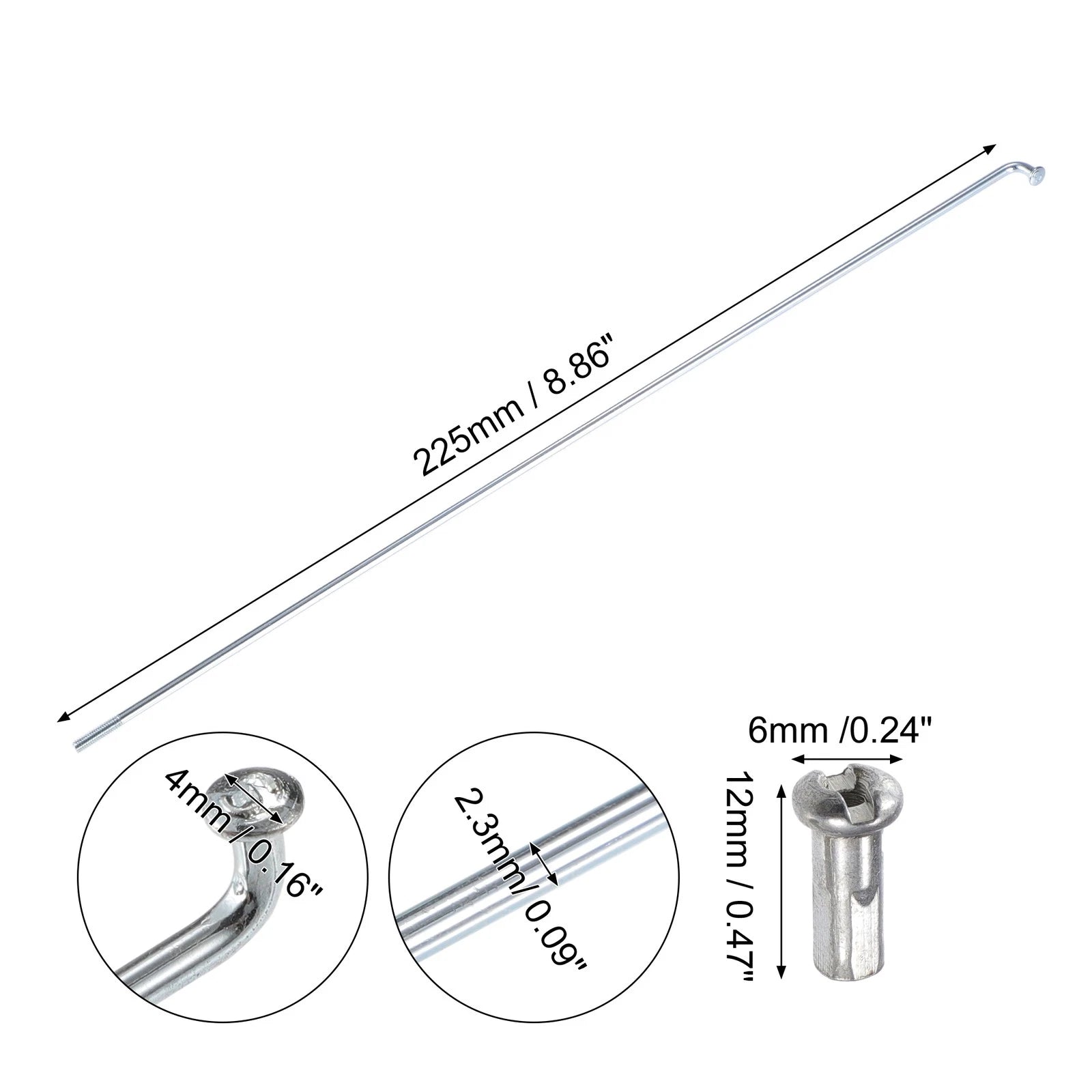 Bicycle Spoke Replacement Kit Galvanized 13G 225mm with Nipples for Most Bike