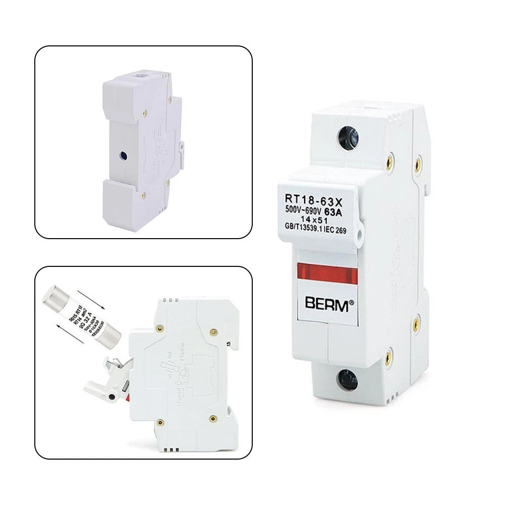 Fuse Holder 1P 63A 500V DIN Rail Flame Retardant Shell