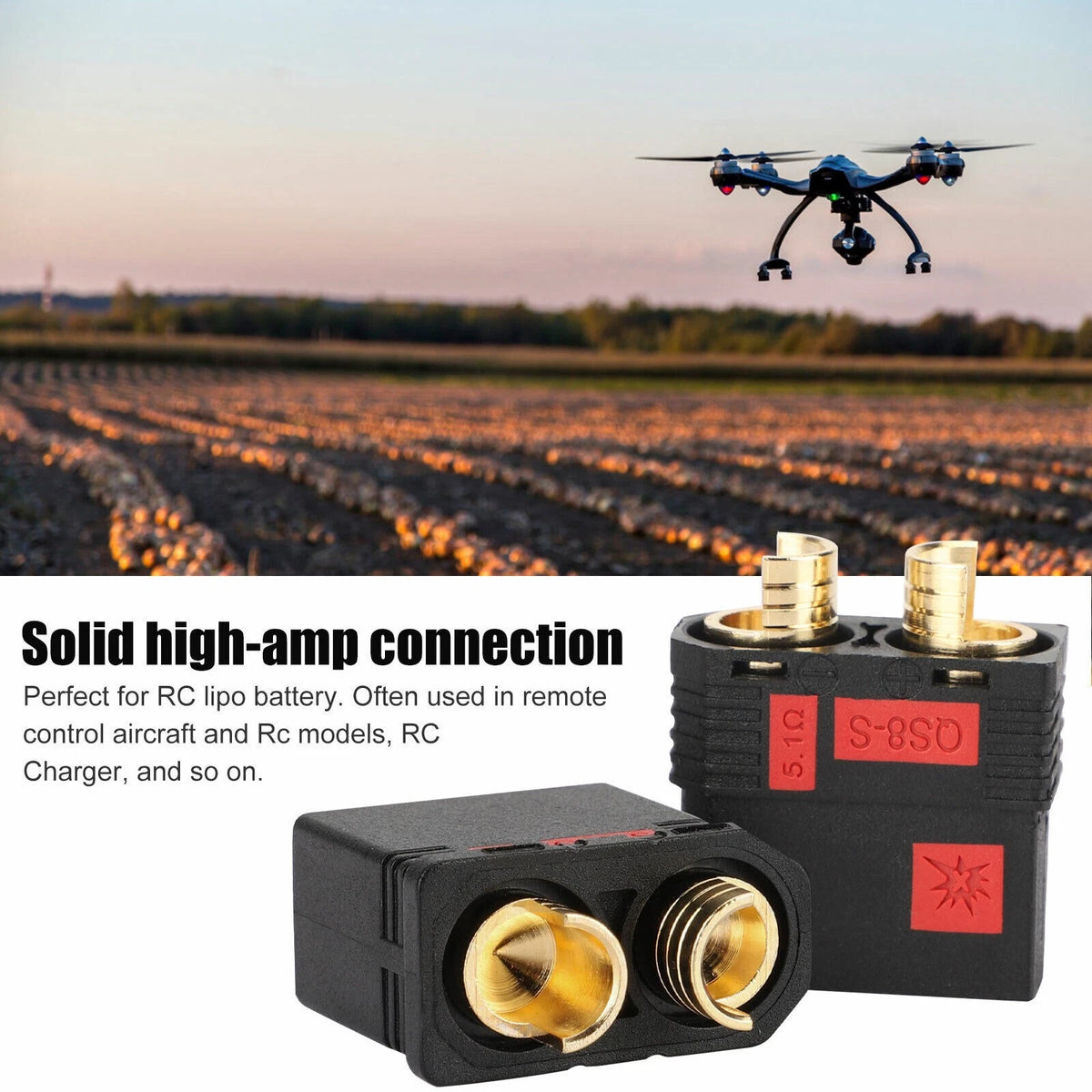 4Pcs QS8 Male+Female Plug Anti-Spark Connector for RC Car (Lipo Battery)