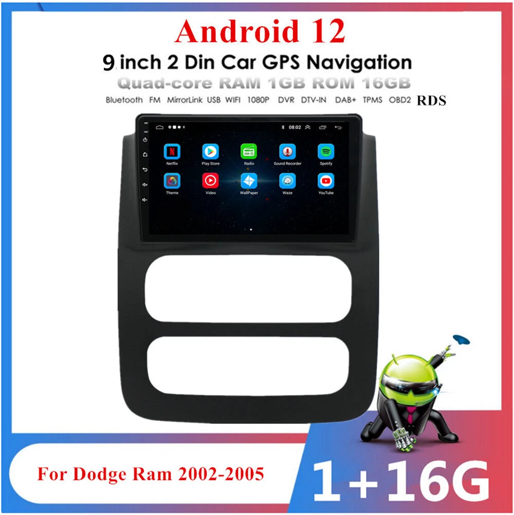 9" Android 12 Head Unit GPS for Dodge Ram 1500 2500 3500 (2002–2005)