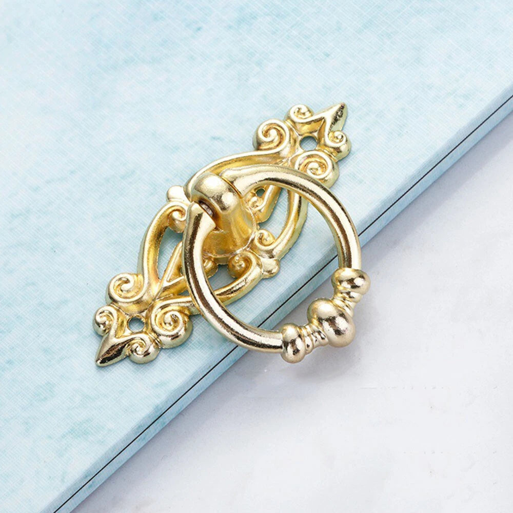 5Pcs Vintage Golden Pull Knob Ring for Cabinet Drawer Hardware