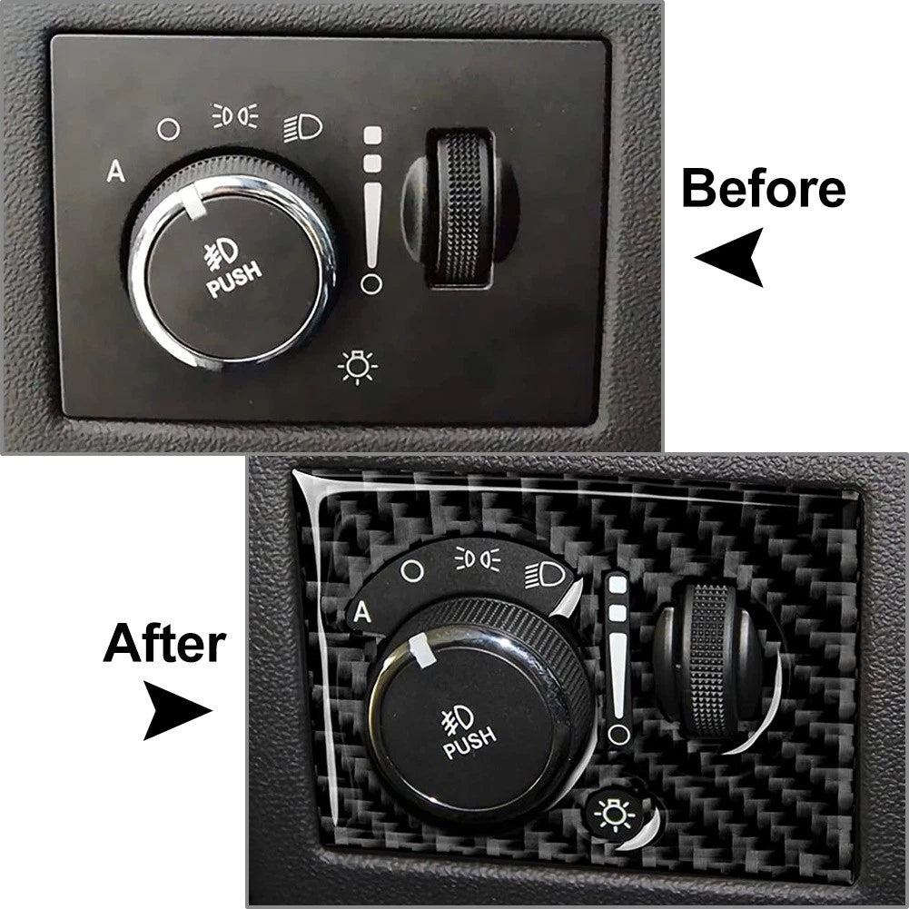 Black Carbon Fiber Headlight Switch Panel Cover Trim for Dodge Challenger (2008–2014)