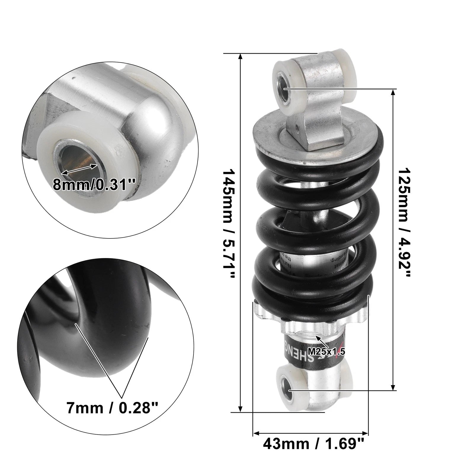 Rear Shock Absorber Spring 125mm Heavy Duty 1200lbs for Scooter ATV (–)