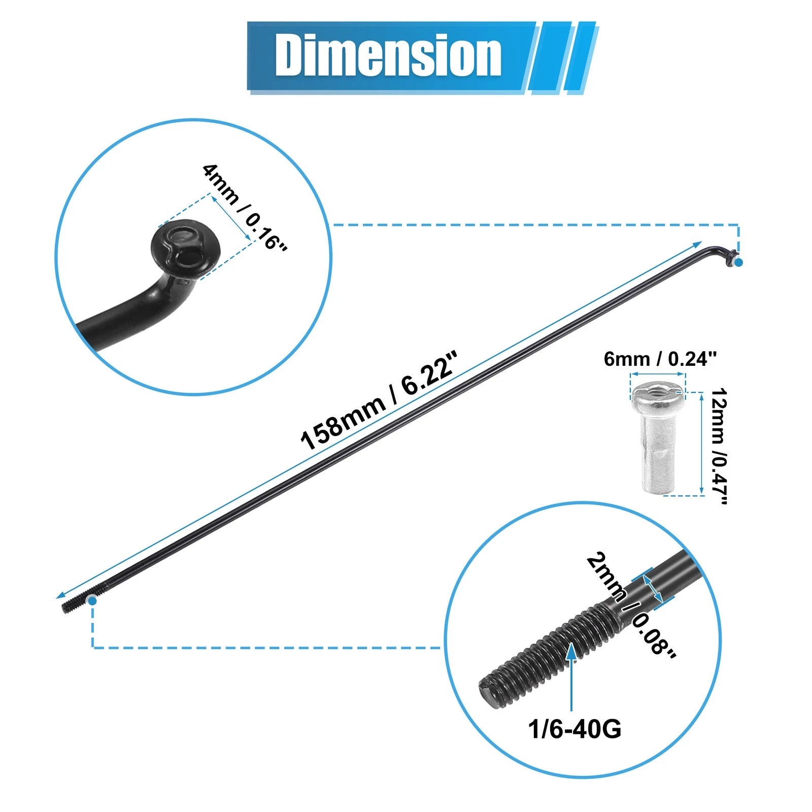 14G J Bend Bicycle Spokes with Nipples 158mm for Universal Fit (Any Make)