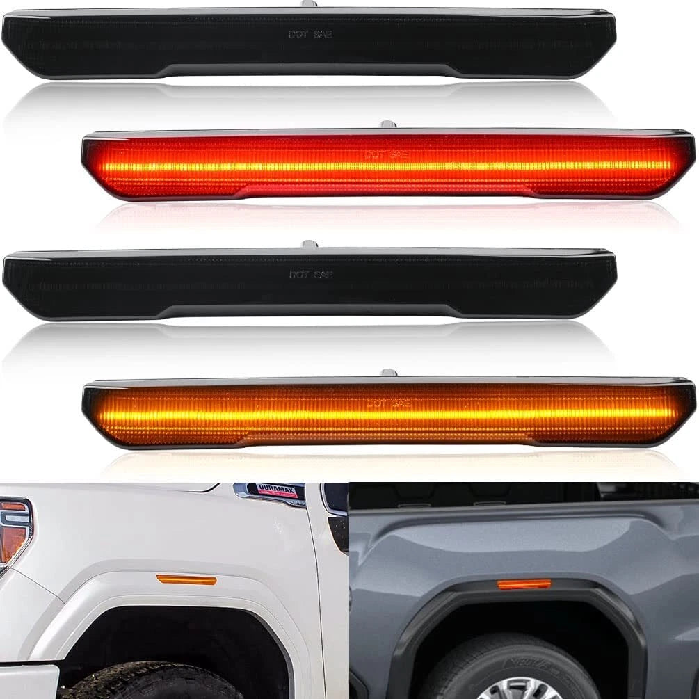 Smoked LED Front Rear Side Marker Lights for GMC Sierra 2500HD 3500HD (2020–2024)